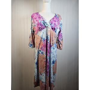 Spunkwear Fire Flower Dress Women's Size XL New Stretch 3/4 Sleeve